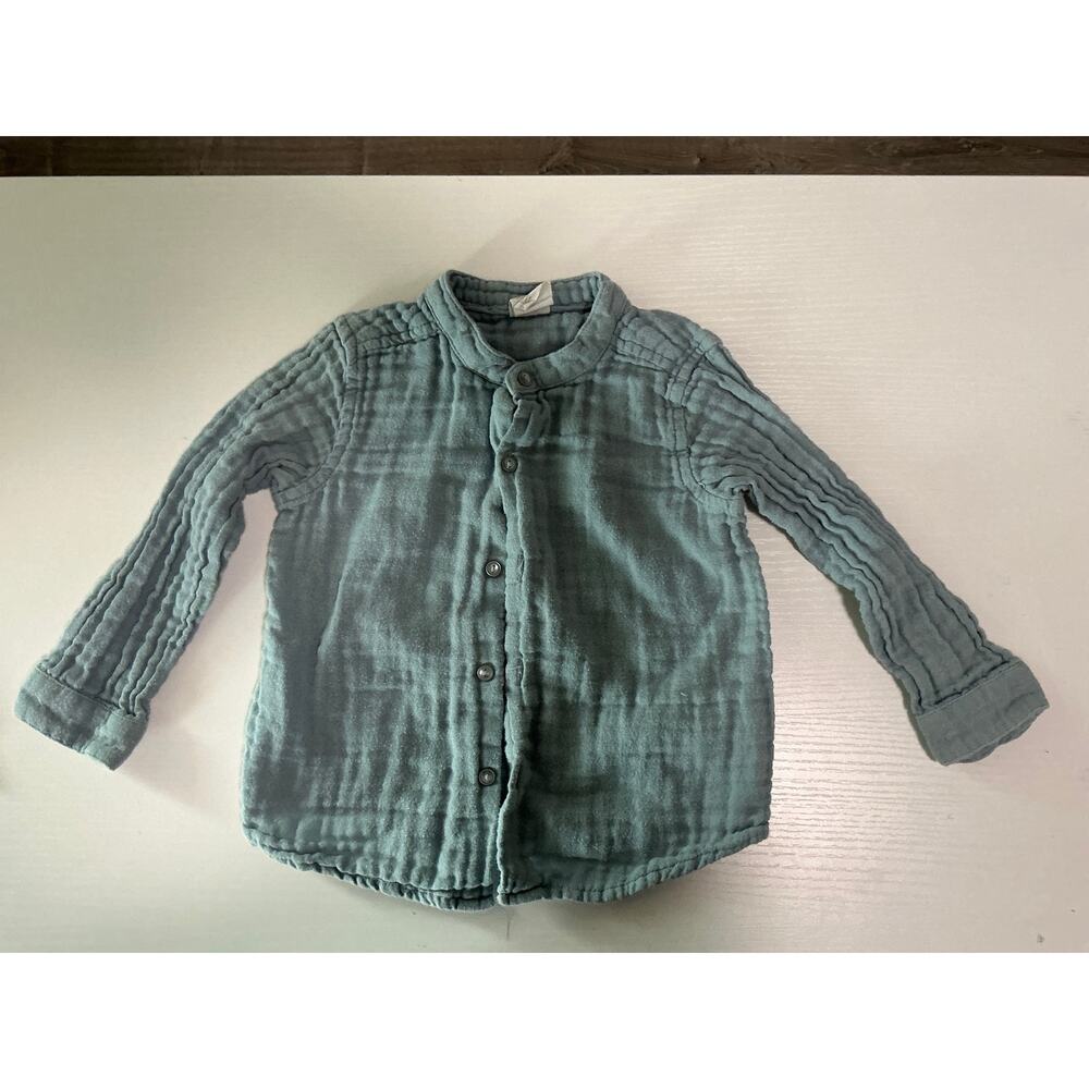 H&M Baby Girls Blue Gauze Long Sleeve Button Down Shirt Size 12-18 Months